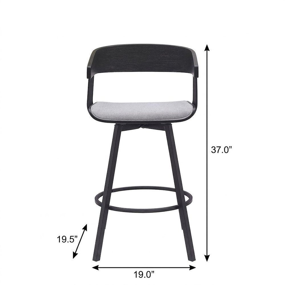 27" Light Gray and Black Fabric with Metal Swivel Counter Height Bar Chair