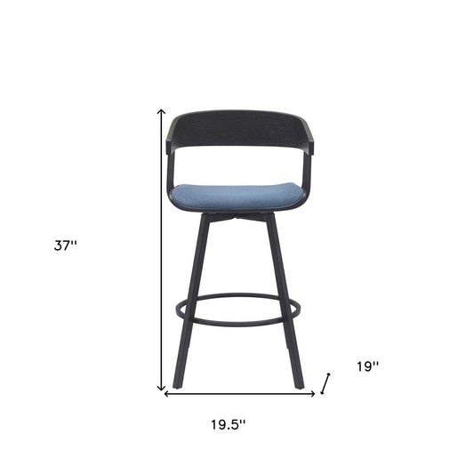 27" Blue and Black Fabric with Metal Swivel Counter Height Bar Chair