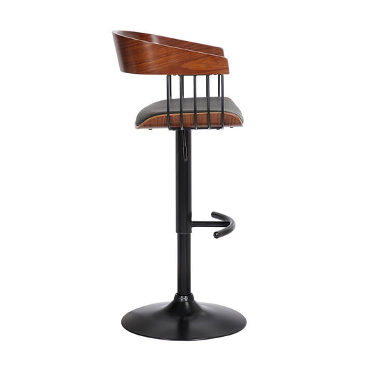 Black Faux Leather And Metal Swivel Adjustable Height Bar Chair