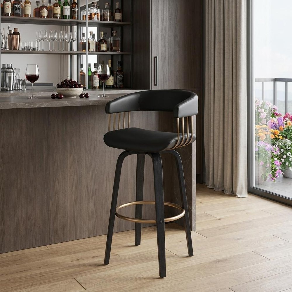 31" Black Faux Leather Swivel Bar Height Bar Chair