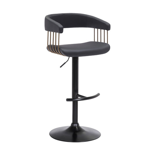 Black Faux Leather And Metal Swivel Adjustable Height Bar Chair