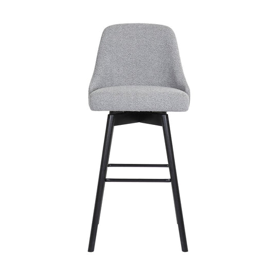 26" Light Gray and Black Fabric with Solid Wood Swivel Counter Height Bar Chair