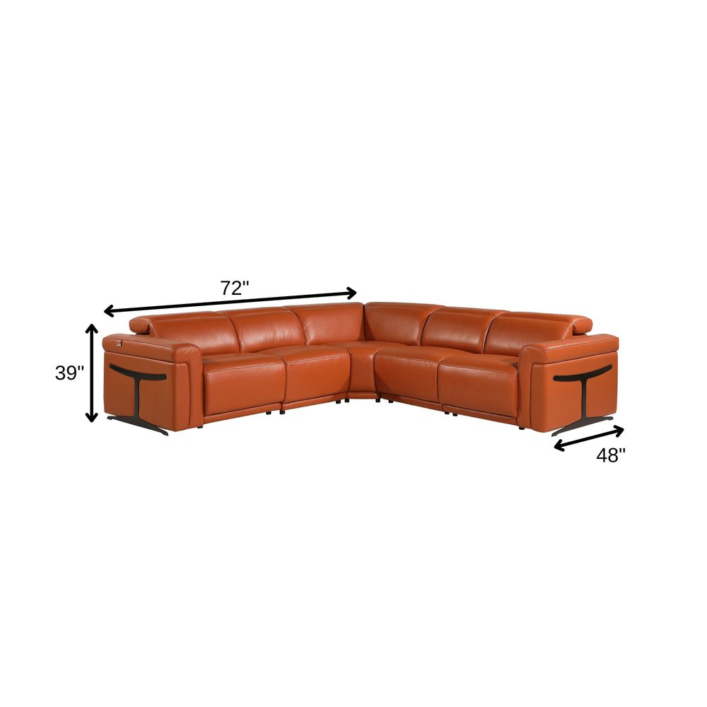 Camel Italian Leather Modular L Shaped Five Piece Corner Sectional