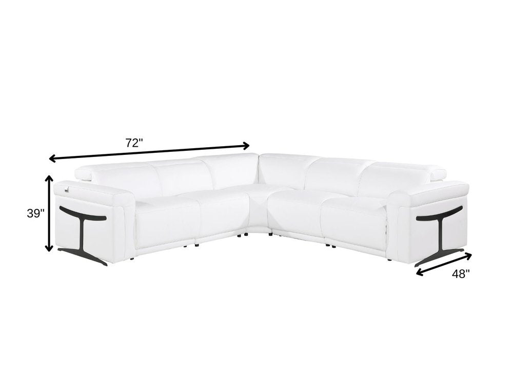 White Italian Leather Modular L Shaped Five Piece Corner Sectional