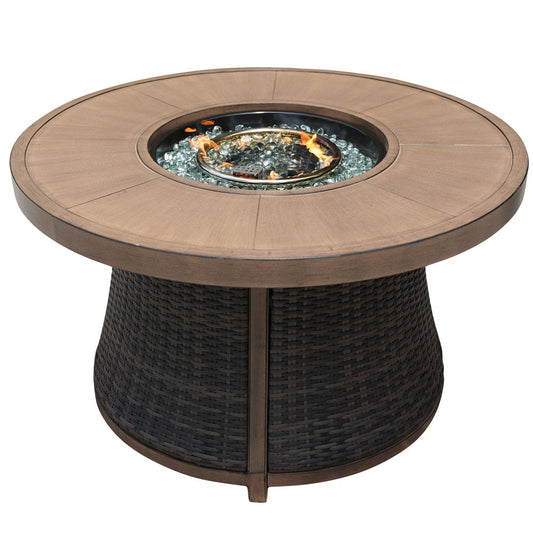 50000 BTU 42" Brown Aluminum Natural Gas Round Fire Pit Table With Cover