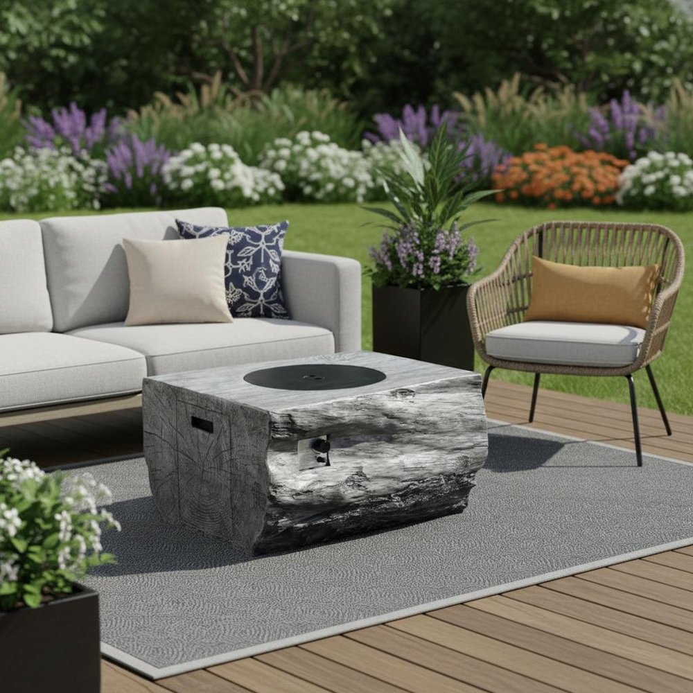 50000 BTU 40" Gray Aluminum Natural Gas Rectangular Fire Pit With Cover