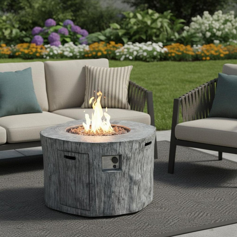 50000 BTU 40" Gray Aluminum Natural Gas Round Fire Pit Table With Cover