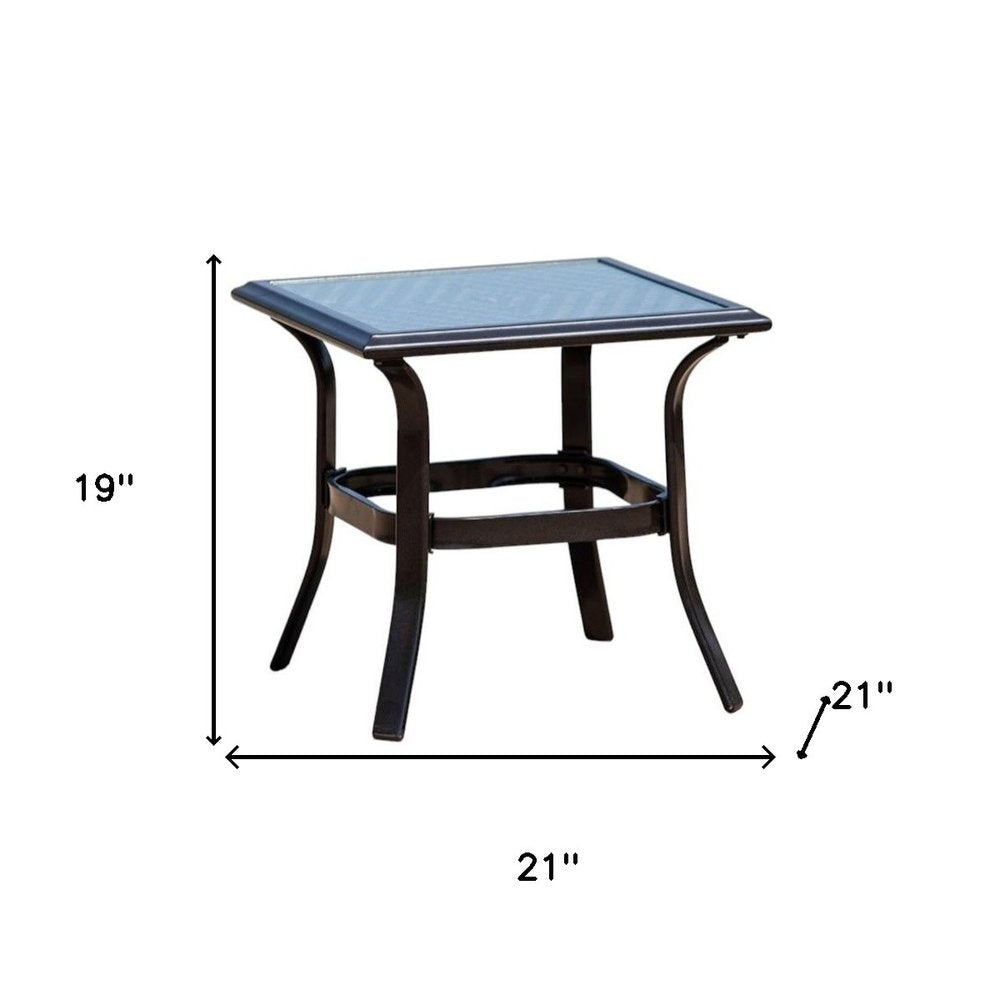 21" Black Metal Glass And Faux Wicker Outdoor Side Table