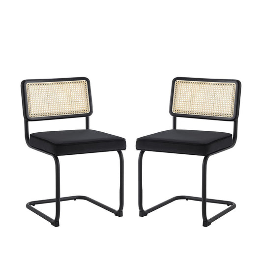 Set of Two Black Upholstered Velvet Dining Side Chairs