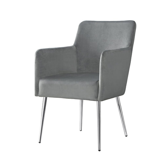 Set of Two Light Gray And Silver Upholstered Velvet Dining Arm Chairs