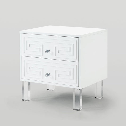 24" White And Clear Wood And Acrylic End Table With Two Drawers