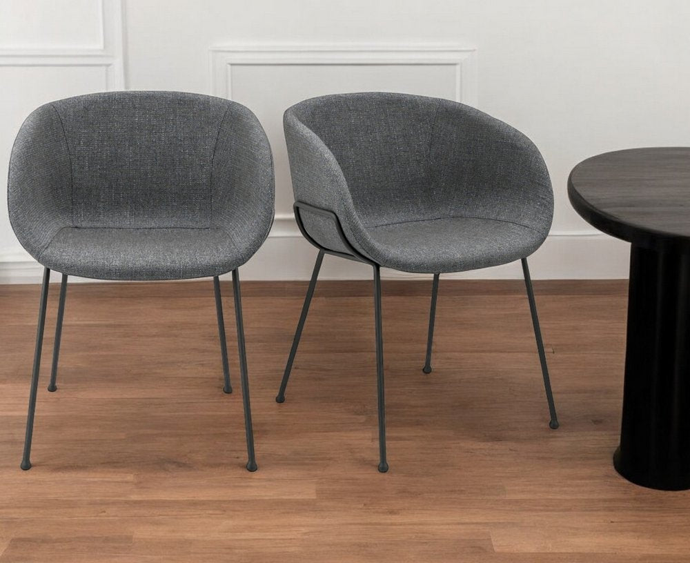 Set of Two Gray and Black Upholstered Fabric Dining Arm Chairs