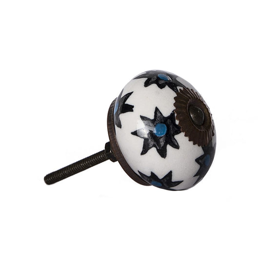 Set of Eight Black And White Ceramic And Metal Drawer Pull Knobs