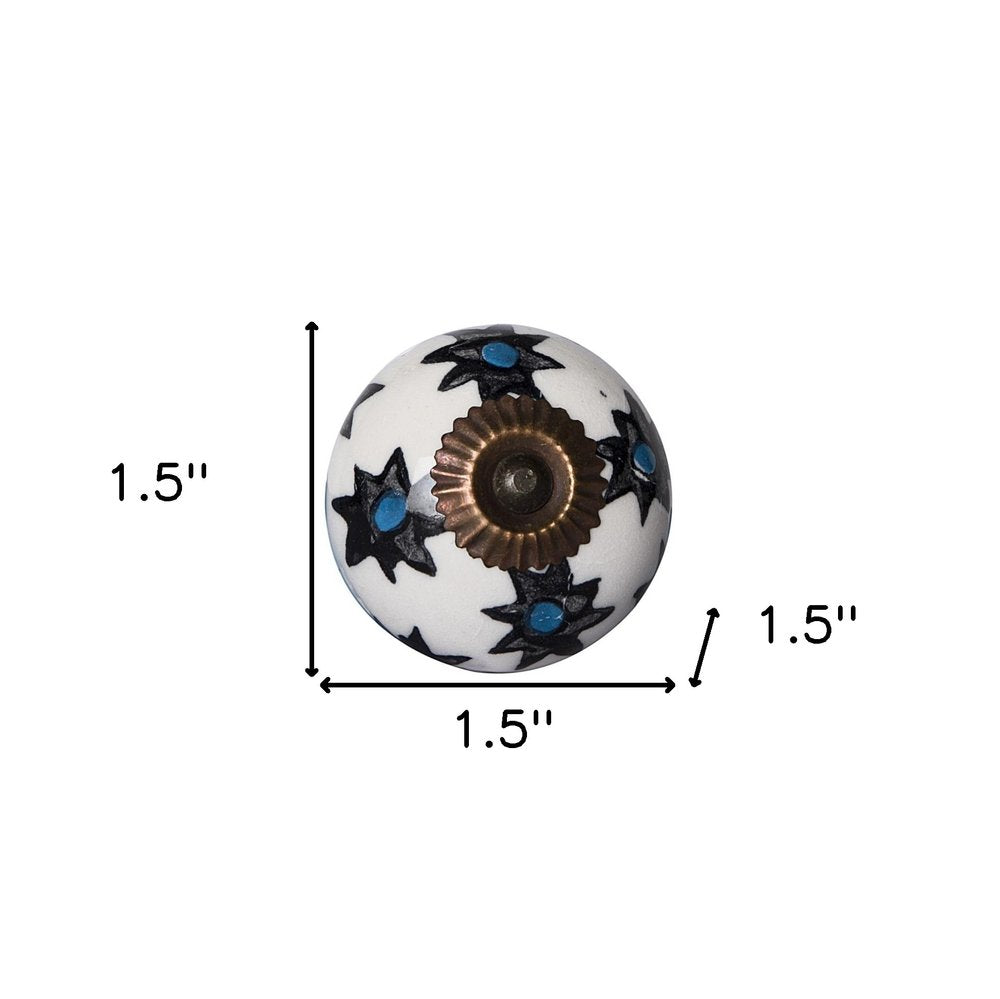 Set of Eight Black And White Ceramic And Metal Drawer Pull Knobs
