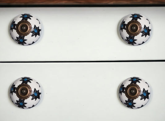 Set of Eight Black And White Ceramic And Metal Drawer Pull Knobs
