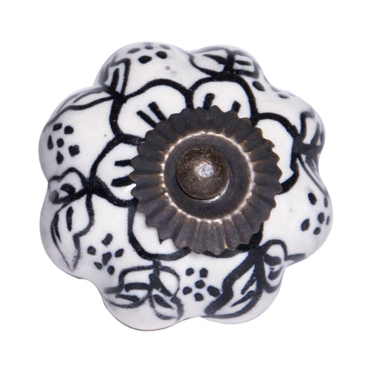 Set of Eight Black And White Ceramic And Metal Drawer Pull Knobs