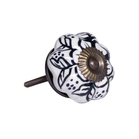 Set of Eight Black And White Ceramic And Metal Drawer Pull Knobs