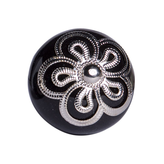 Set of Eight Black And Silver Ceramic And Metal Drawer Pull Knobs