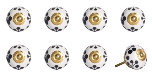 Set of Eight Black And White Ceramic And Metal Drawer Pull Knobs