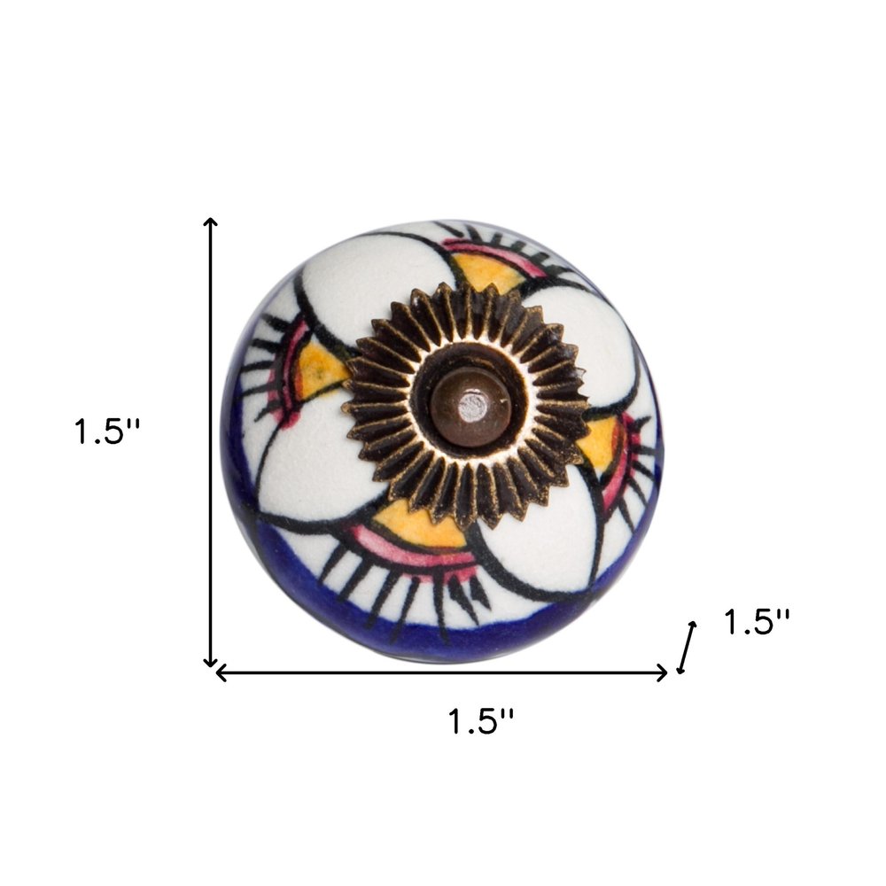 Set of Eight Blue And White Ceramic And Metal Drawer Pull Knobs