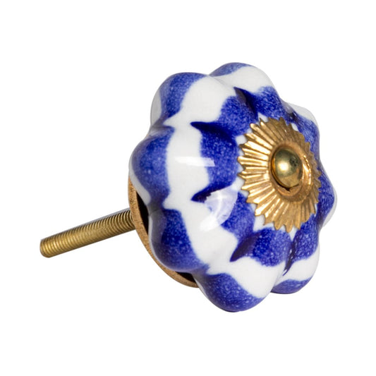Set of Eight Blue And White Ceramic And Metal Drawer Pull Knobs