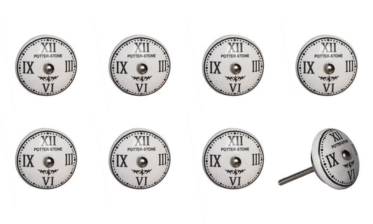 Set of Eight Black And White Ceramic And Metal Drawer Pull Knobs