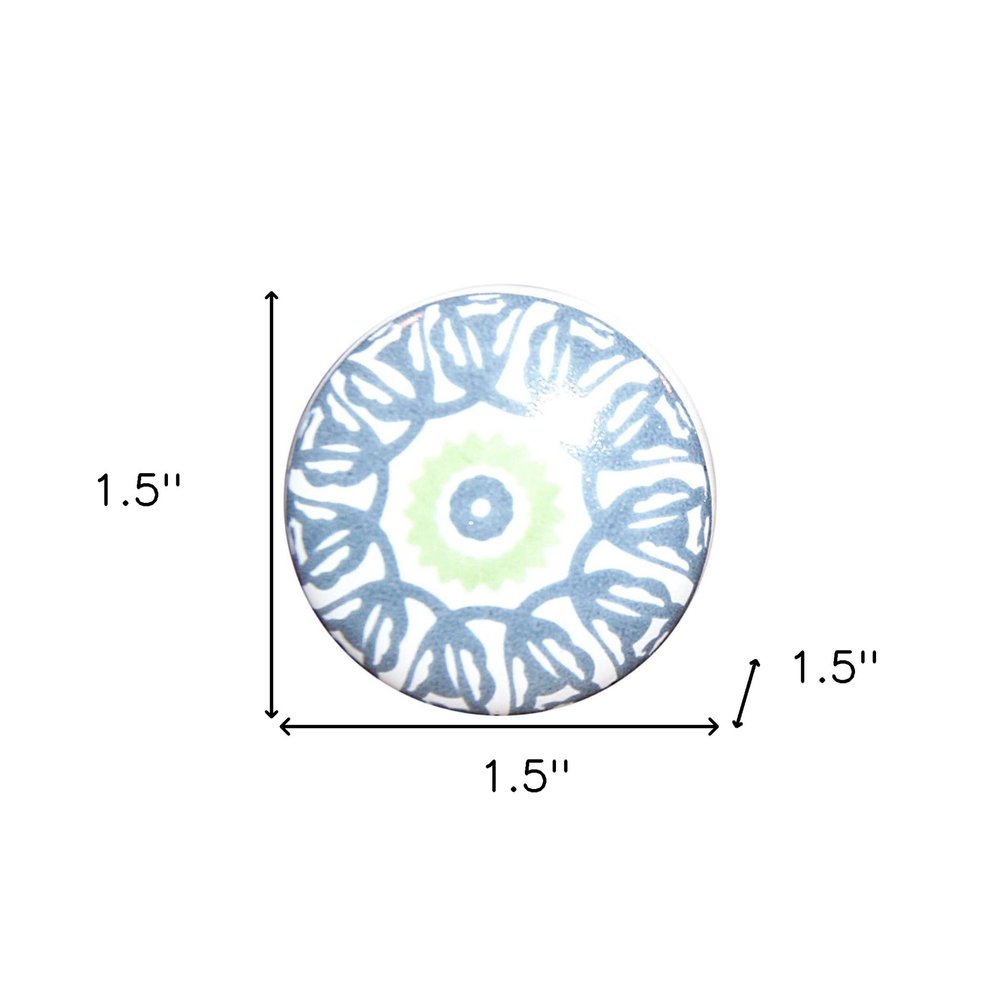 Set of Eight Light Blue And White Ceramic And Metal Drawer Pull Knobs