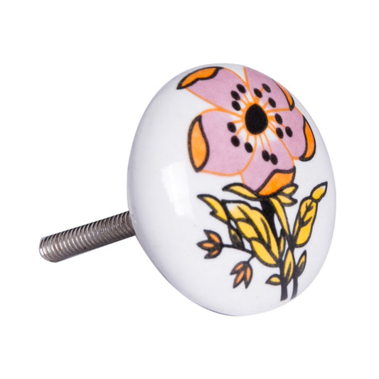 Set of Eight Yellow And White Ceramic And Metal Drawer Pull Knobs