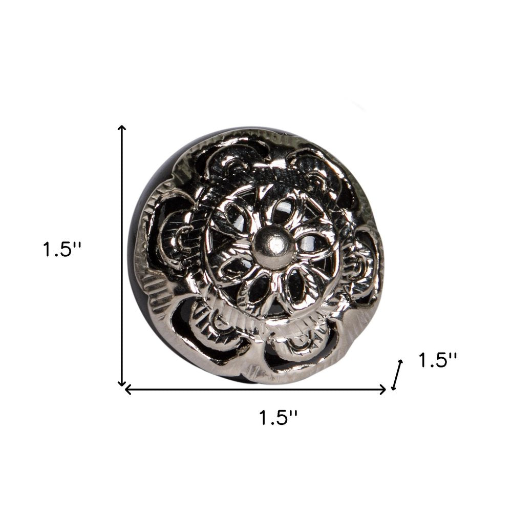 Set of Eight Black And Silver Ceramic And Metal Drawer Pull Knobs