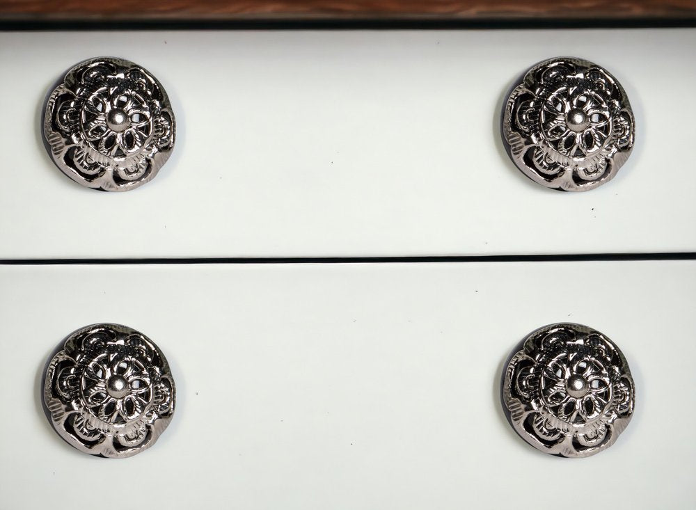 Set of Eight Black And Silver Ceramic And Metal Drawer Pull Knobs