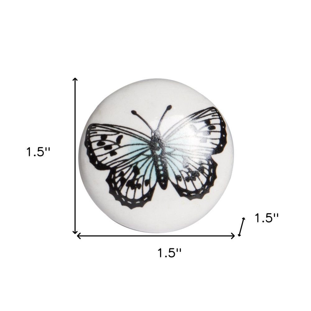 Set of Eight Black And White Ceramic And Metal Drawer Pull Knobs