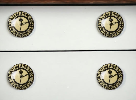 Set of Eight Black And Off White Ceramic And Metal Drawer Pull Knobs