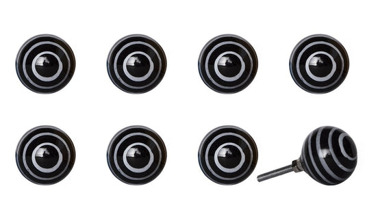 Set of Eight Black And Gray Ceramic And Metal Drawer Pull Knobs