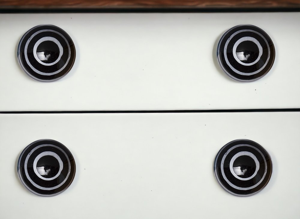 Set of Eight Black And Gray Ceramic And Metal Drawer Pull Knobs