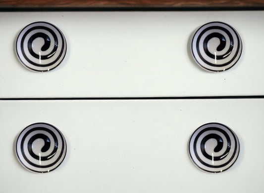 Set of Eight Black And White Ceramic And Metal Drawer Pull Knobs