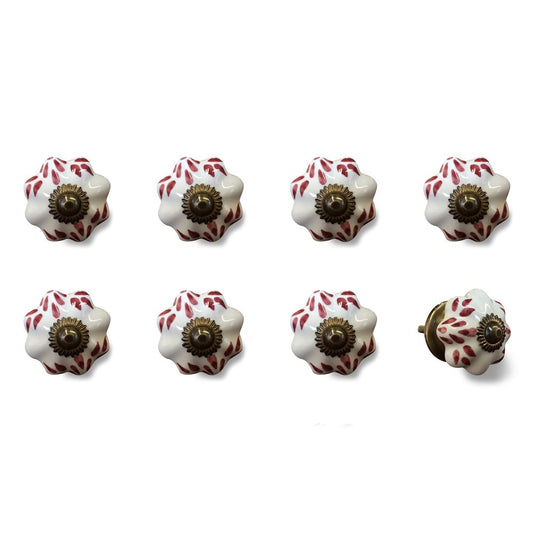 Set of Eight Brown And White Ceramic And Metal Drawer Pull Knobs