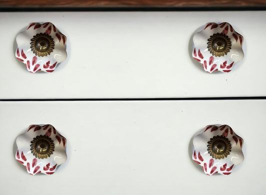 Set of Eight Brown And White Ceramic And Metal Drawer Pull Knobs