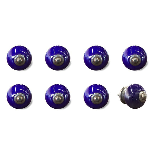 Set of Eight Purple And Gray Ceramic And Metal Drawer Pull Knobs