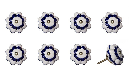 Set of Eight Blue And White Ceramic And Metal Drawer Pull Knobs