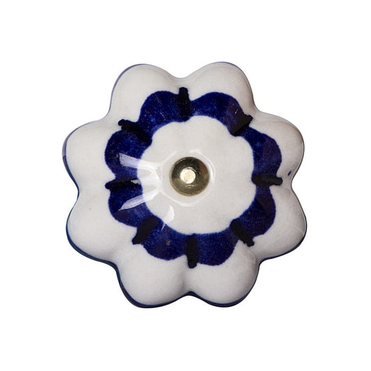Set of Eight Blue And White Ceramic And Metal Drawer Pull Knobs