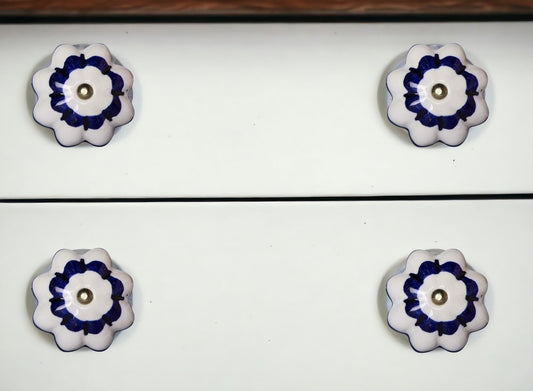 Set of Eight Blue And White Ceramic And Metal Drawer Pull Knobs