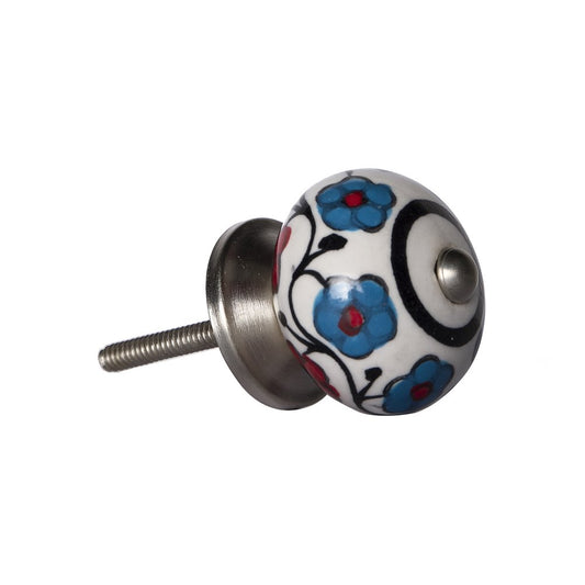 Set of Eight Blue And White Ceramic And Metal Drawer Pull Knobs