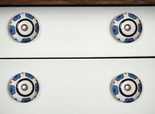 Set of Eight Blue And White Ceramic And Metal Drawer Pull Knobs