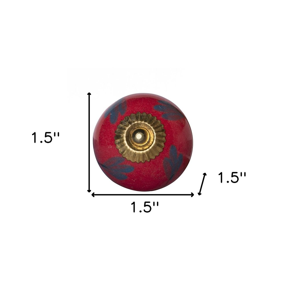 Set of Eight Blue And Red Ceramic And Metal Drawer Pull Knobs