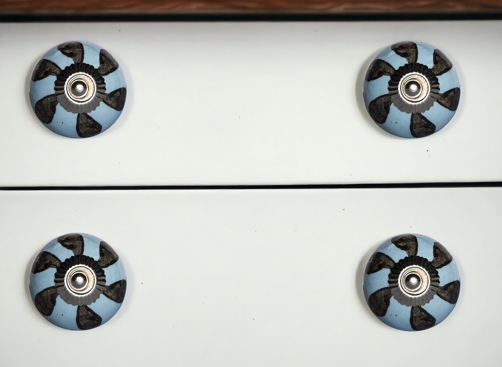 Set of Eight Blue And Gray Ceramic And Metal Drawer Pull Knobs