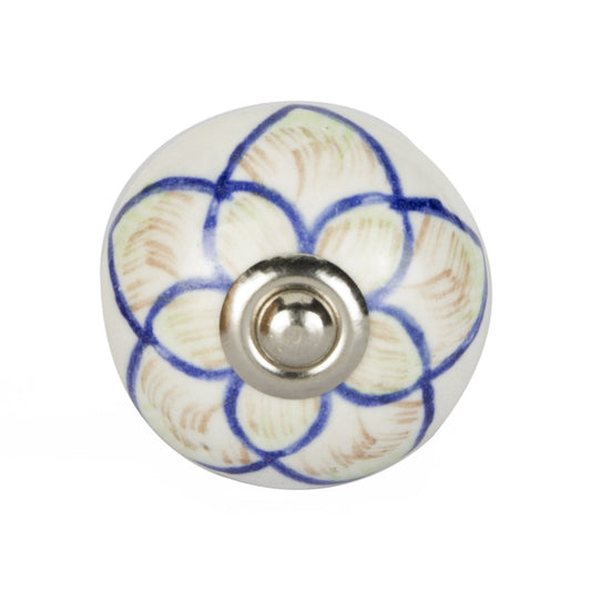 Set of Eight Blue And Cream Ceramic And Metal Drawer Pull Knobs