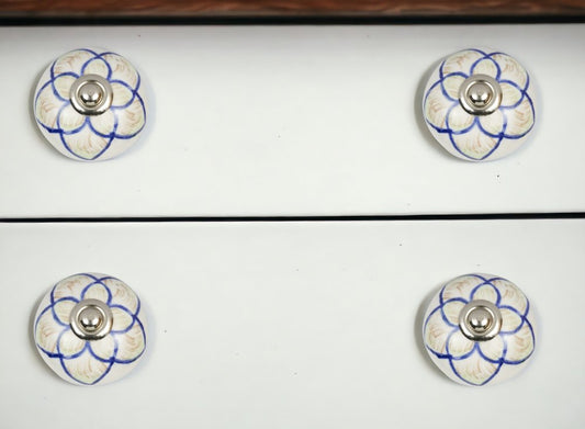 Set of Eight Blue And Cream Ceramic And Metal Drawer Pull Knobs