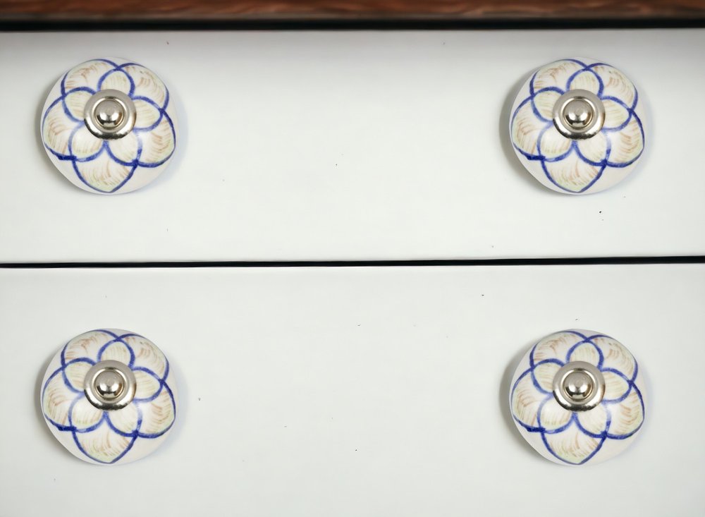 Set of Eight Blue And Cream Ceramic And Metal Drawer Pull Knobs