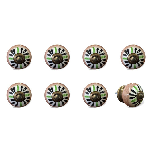 Set of Eight Brown And White Ceramic And Metal Drawer Pull Knobs