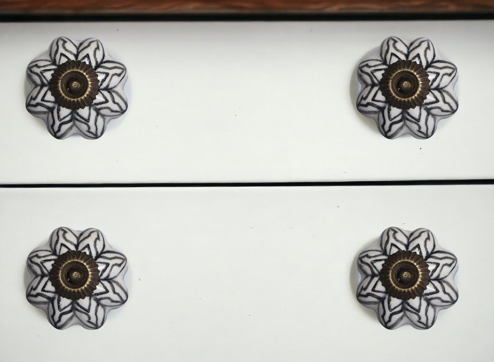 Set of Eight Black And White Ceramic And Metal Drawer Pull Knobs
